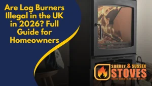 Are log burners illegal in the UK 2026? Full homeowner guide from Surrey & Sussex Stoves showing DEFRA-exempt wood burning stove regulations