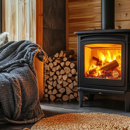 Cozy Winter Cabin Interior With Fireplace