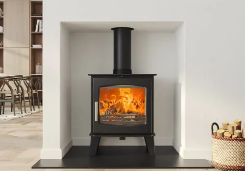 False chimney breast with wood burning stove installation UK – bespoke build concealing twin-wall flue from Surrey & Sussex Stoves Surrey Sussex